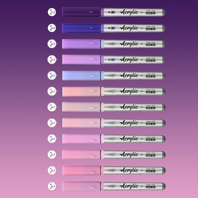 ZZWUAPT Purple Pink Acrylic Paint Pens,12 Color Paint Pen Markers,Brush Tip Paint Pens for Adult Painting Art Supplies - Image 3